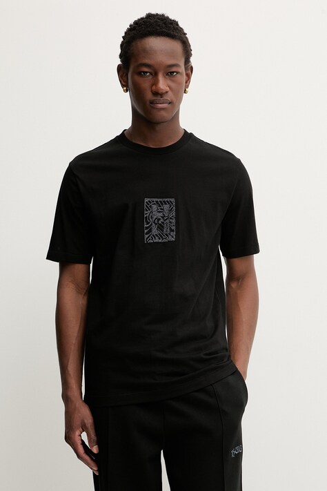 HUGO t-shirt bawełniany męski kolor czarny z aplikacją 50546804