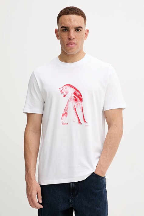 HUGO t-shirt bawełniany męski kolor biały z nadrukiem 50548557
