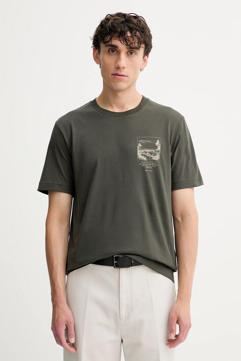 Marc O'Polo t-shirt bawełniany męski kolor zielony z nadrukiem 528201251186