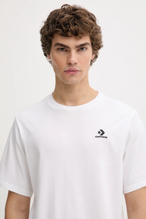 Converse t-shirt bawełniany męski kolor biały z aplikacją CVM5T876