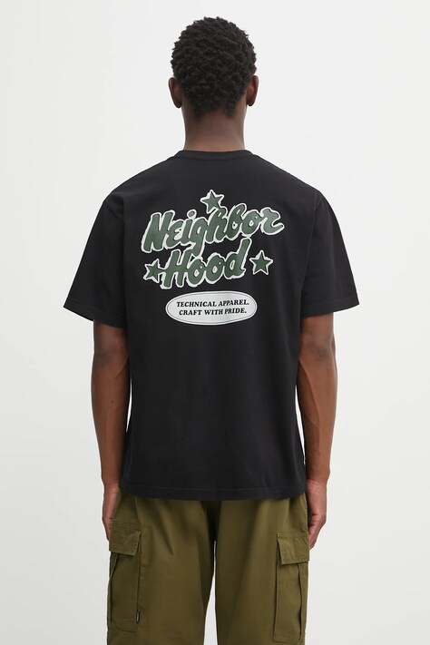 Хлопковая футболка NEIGHBORHOOD nh . tee ss-12 цвет чёрный с принтом 251PCNH-ST12