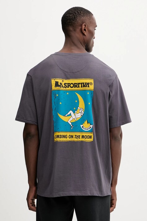 LA Sportiva t-shirt bawełniany Moon Climb męski kolor szary z nadrukiem ZACT193