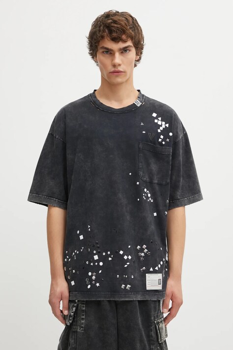 Pamučna majica Maison MIHARA YASUHIRO EMBELLISHED BLEACHED boja: crna, s aplikacijom, A15TS631