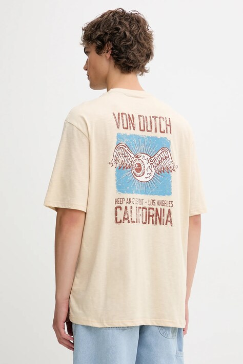 Von Dutch t-shirt bawełniany męski kolor beżowy wzorzysty VD.1.H.TR.LOS