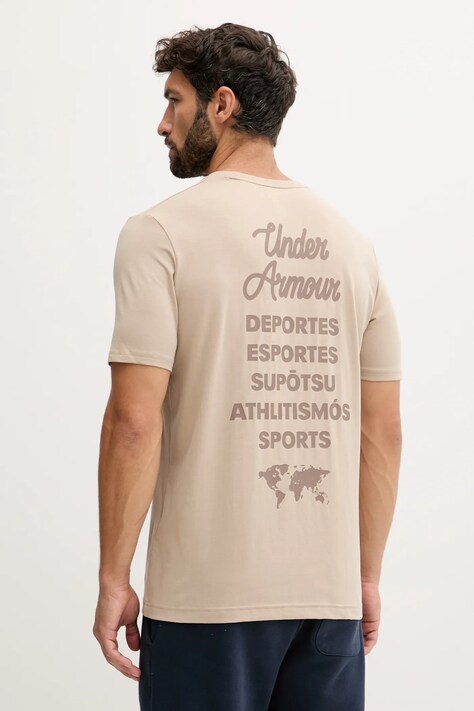 Under Armour tricou culoarea bej, cu imprimeu, 6004143