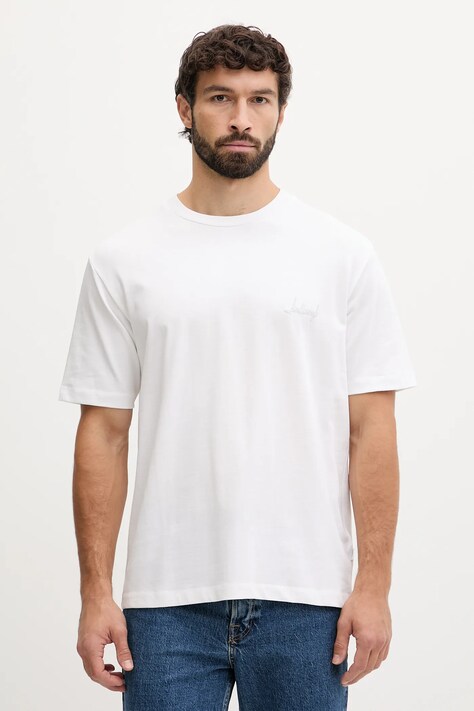 Bavlnené tričko Lindbergh pánske, biela farba, s potlačou, 30.400120C