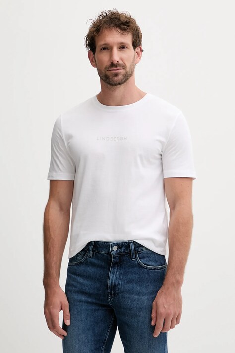 Lindbergh t-shirt bawełniany męski kolor biały z nadrukiem 30.400200B
