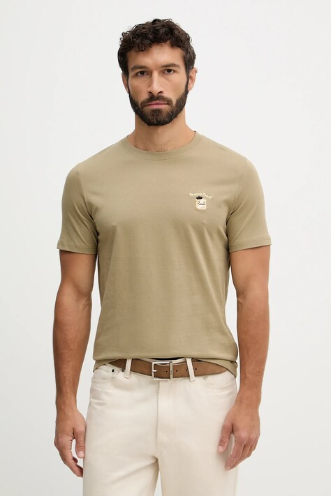 Lindbergh t-shirt bawełniany męski kolor zielony z aplikacją 30.400235