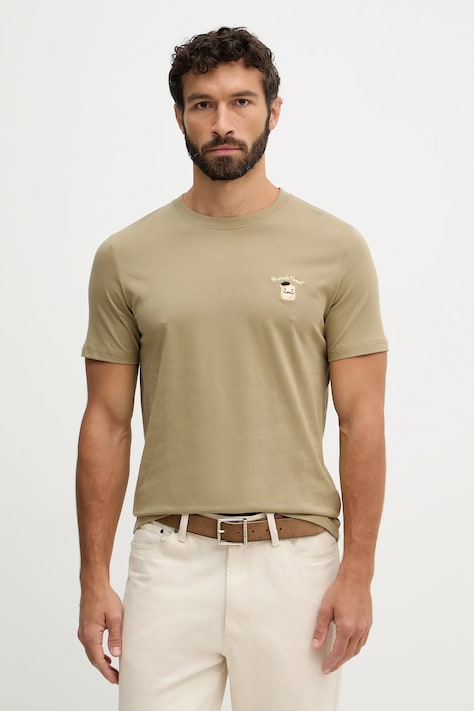 Lindbergh t-shirt bawełniany męski kolor zielony z aplikacją 30.400235