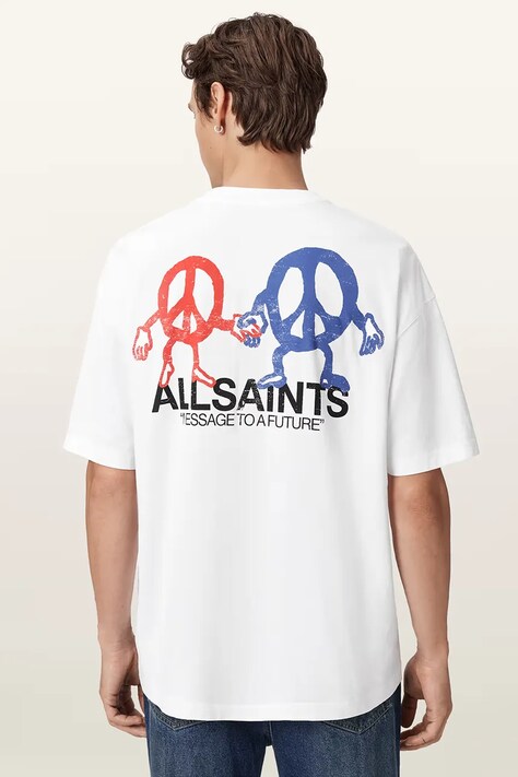 Βαμβακερό μπλουζάκι AllSaints BEDFELLOW ανδρικό, χρώμα: άσπρο, M001PD