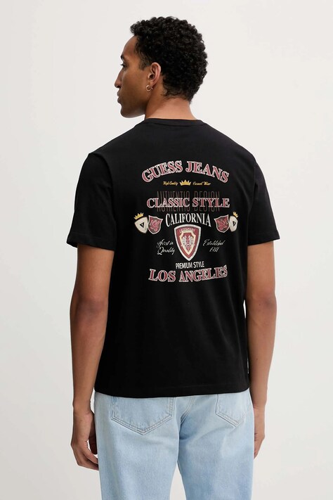 Βαμβακερό μπλουζάκι Guess Jeans ανδρικό, χρώμα: μαύρο, M5BI41 K8FQ4