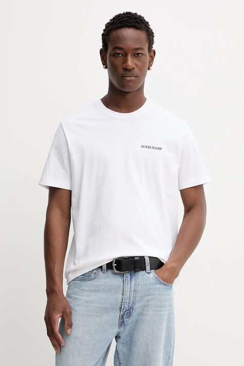 Βαμβακερό μπλουζάκι Guess Jeans ανδρικό, χρώμα: άσπρο, M5BI78 K8FQ4