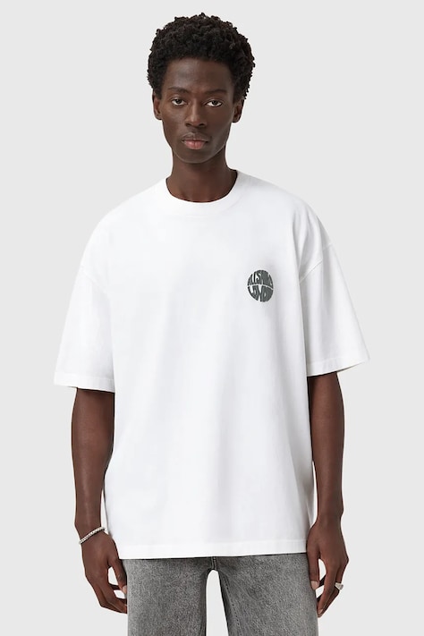 Памучна тениска AllSaints WAVED в бяло с изчистен дизайн M016JD