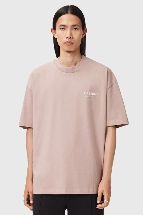 AllSaints t-shirt bawełniany XANDER męski kolor różowy z nadrukiem M030JC