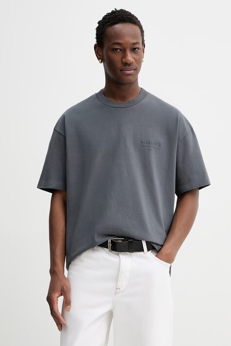 AllSaints t-shirt bawełniany XANDER męski kolor szary z nadrukiem M030JC
