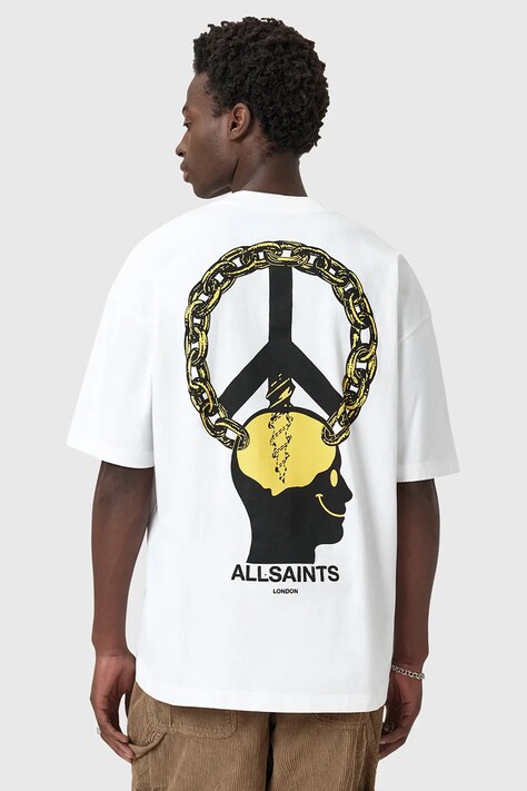AllSaints t-shirt bawełniany SCREWED męski kolor biały z nadrukiem M021PD