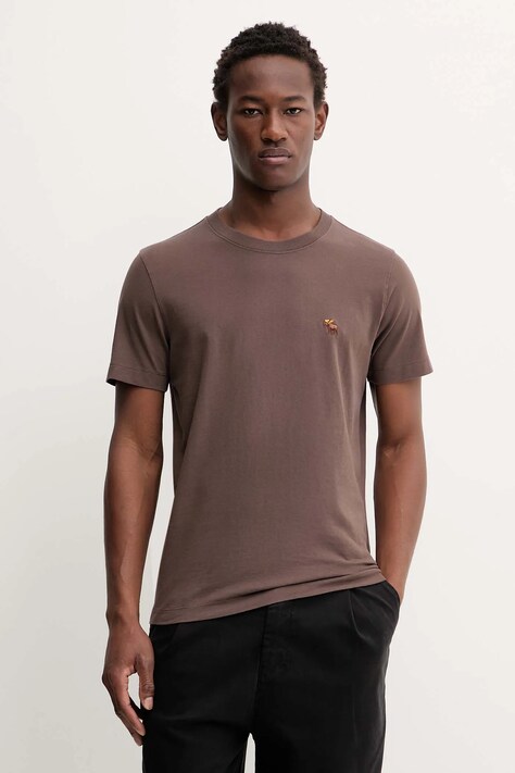 Abercrombie & Fitch t-shirt bawełniany męski kolor brązowy gładki KI124-5373-400