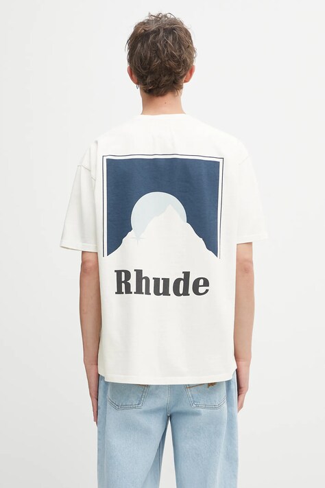 RHUDE t-shirt bawełniany Moonlight męski kolor beżowy z nadrukiem RHPF25TT02012