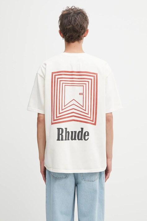 Памучна тениска RHUDE Chevron Logo Repeat в бежово с принт RHPF25TT03012
