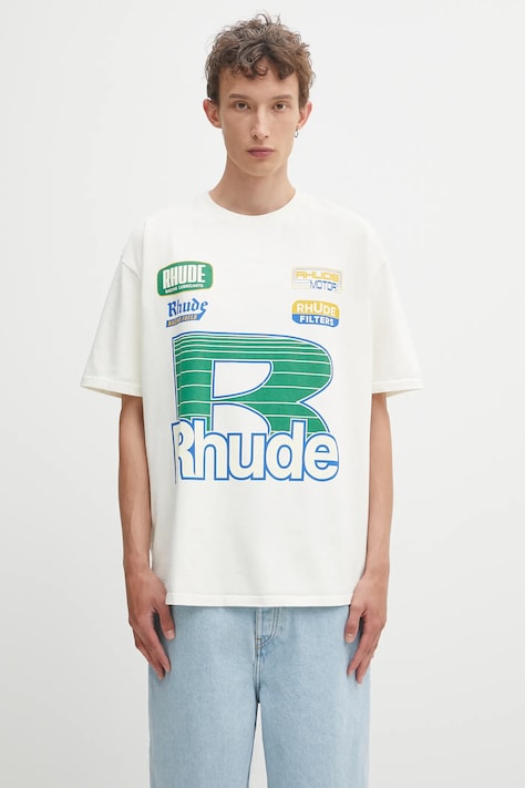 Памучна тениска RHUDE Roadway Racing в бежово с принт RHPF25TT11012