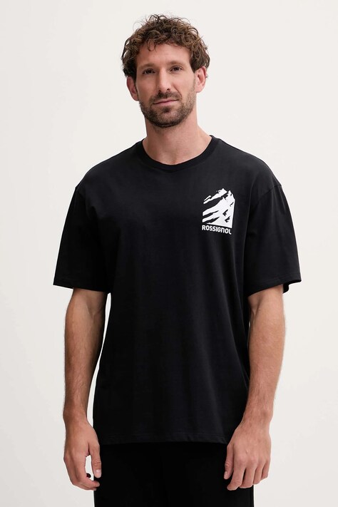 Rossignol t-shirt bawełniany WATERFALL RELAX męski kolor czarny wzorzysty RLOMY05