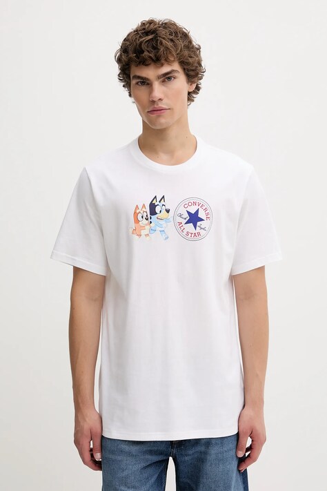 Converse t-shirt bawełniany BLUEY męski kolor biały z nadrukiem CVM5T501