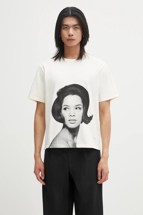 Βαμβακερό μπλουζάκι Wales Bonner Selah Oversized T Shirt ανδρικό, χρώμα: μπεζ, UA25JE29.JE01.100