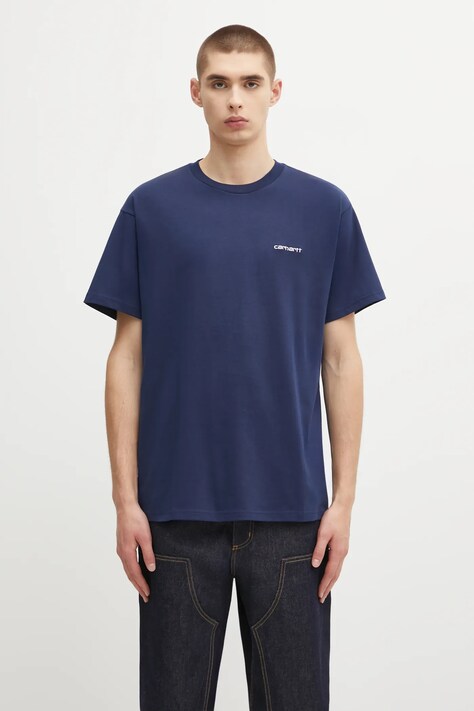 Carhartt WIP t-shirt bawełniany S/S Script Embroidery T-Shirt męski kolor niebieski gładki I030435.3CCXX