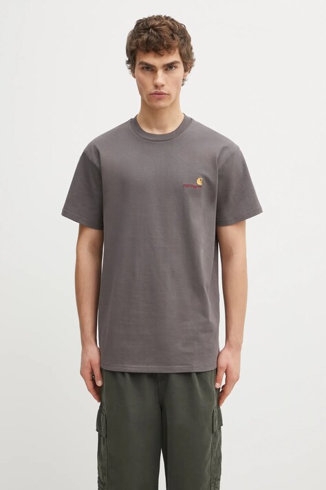 Carhartt WIP t-shirt bawełniany S/S American Script T-Shirt męski kolor brązowy gładki I029956.33CXX