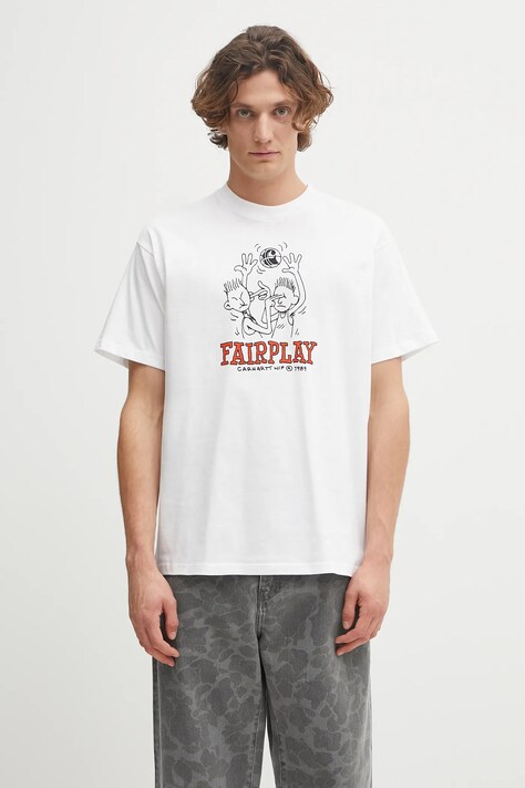 Carhartt WIP t-shirt bawełniany S/S Fairplay T-Shirt męski kolor biały z nadrukiem I035433.02XX
