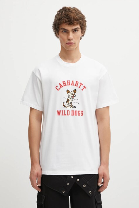 Βαμβακερό μπλουζάκι Carhartt WIP S/S Wild Dog T-Shirt ανδρικό, χρώμα: άσπρο, I035450.02XX