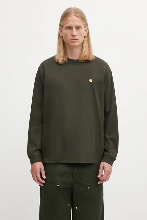 Хлопковый лонгслив Carhartt WIP L/S Chase T-Shirt цвет зелёный однотонный I026392.3CBXX