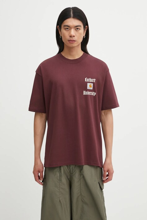 Carhartt WIP t-shirt bawełniany S/S Schooling Heart T-Shirt męski kolor bordowy z nadrukiem I035455.33KXX