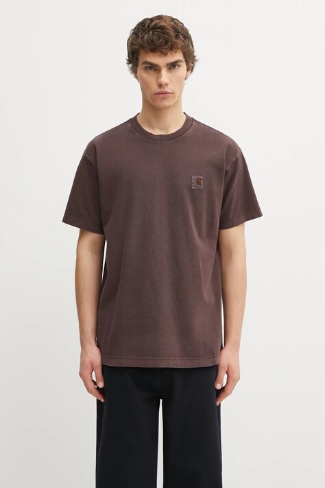 Carhartt WIP t-shirt bawełniany S/S Vista T-Shirt męski kolor brązowy z aplikacją I030780.33HGD