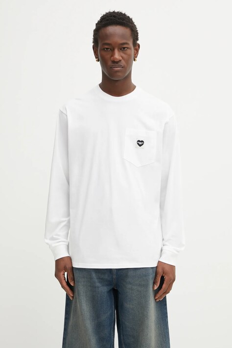 Carhartt WIP longsleeve din bumbac L/S Pocket Heart T-Shirt culoarea alb, uni, I035300.00AXX