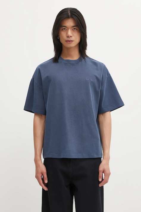 Памучна тениска Carhartt WIP S/S Benton T-Shirt в синьо с изчистен дизайн I035590.VQGD