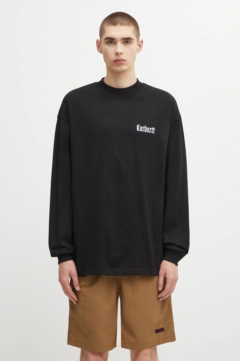 Carhartt WIP top a maniche lunghe in cotone L/S Schooling Mockneck T-Shirt colore nero con applicazione I035447.K02XX