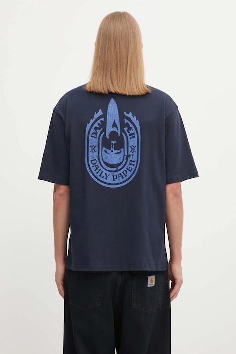 Daily Paper t-shirt bawełniany Candle Label Boxy męski kolor granatowy wzorzysty 2521053