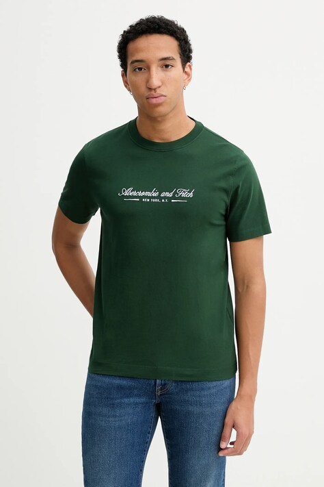 Abercrombie & Fitch t-shirt bawełniany męski kolor zielony z aplikacją KI123-5255-340