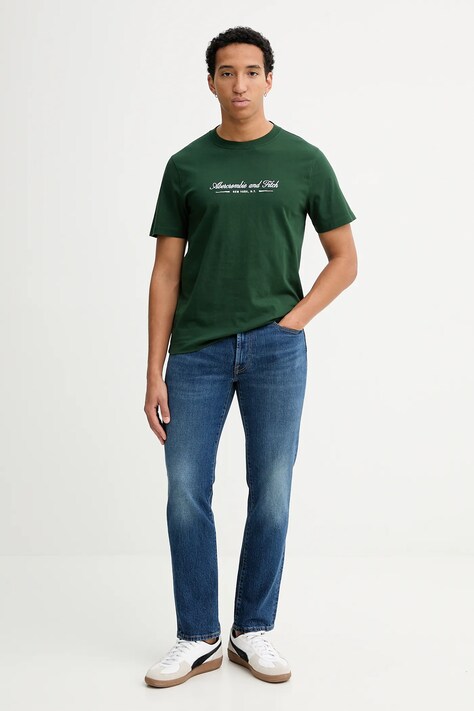 Abercrombie & Fitch t-shirt bawełniany męski kolor zielony z aplikacją KI123-5255-340
