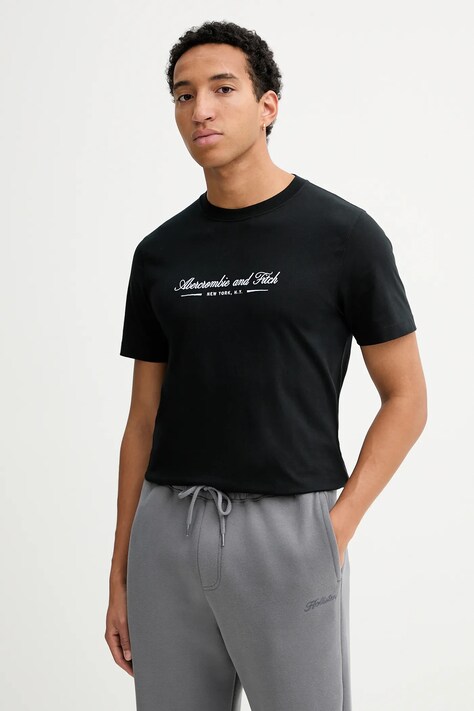 Abercrombie & Fitch t-shirt bawełniany męski kolor czarny z aplikacją KI123-5255-900