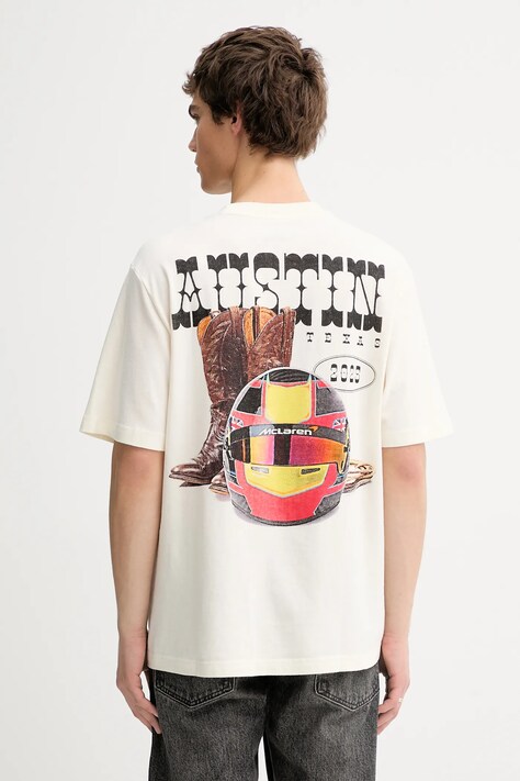 Abercrombie & Fitch t-shirt bawełniany męski kolor beżowy z nadrukiem KI123-5257-100