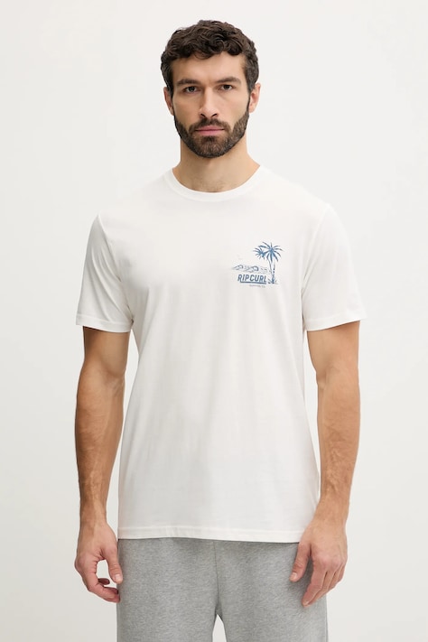 Rip Curl t-shirt bawełniany męski kolor beżowy z nadrukiem 0TYMTE