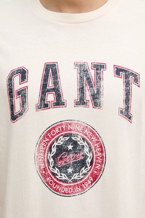 Gant t-shirt bawełniany męski kolor beżowy z nadrukiem 2003353
