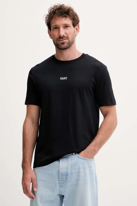 Gant t-shirt bawełniany męski kolor czarny z nadrukiem 2003362