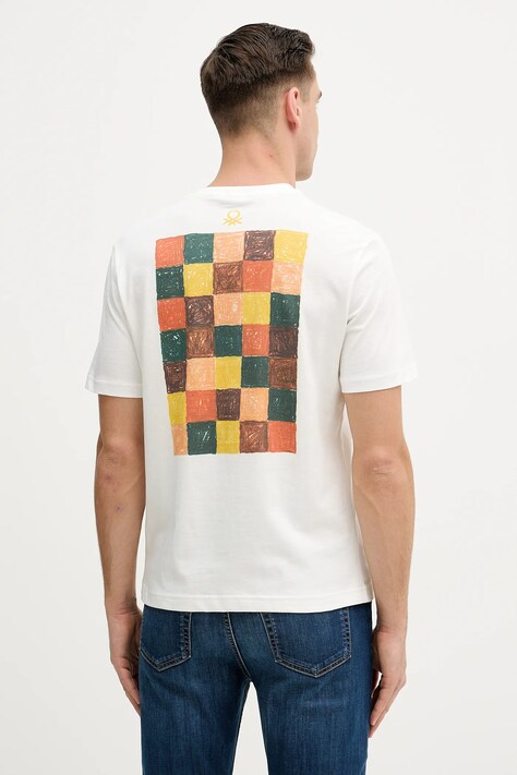 United Colors of Benetton t-shirt bawełniany męski kolor biały z nadrukiem 3MI5U10BD