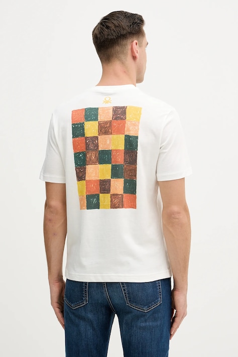 Bavlněné tričko United Colors of Benetton pánské, bílá barva, s potiskem, 3MI5U10BD