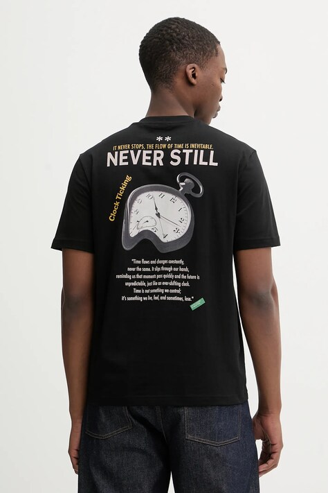 Памучна тениска United Colors of Benetton в черно с принт 3MI5U10BG