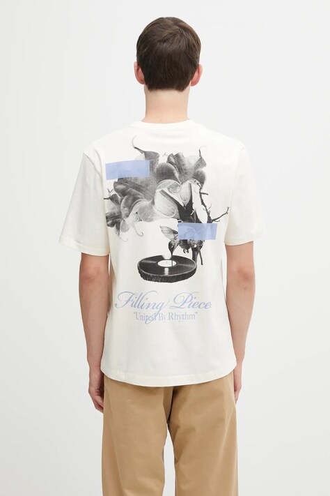 Filling Pieces t-shirt bawełniany Grammophone męski kolor beżowy z nadrukiem 422520500236