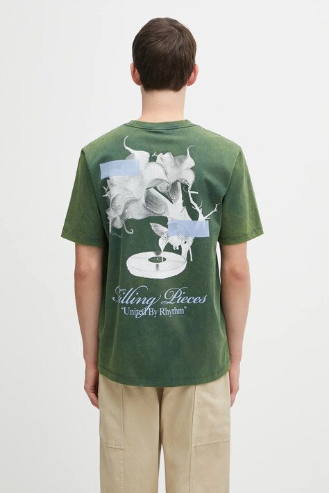 Filling Pieces t-shirt bawełniany Grammophone męski kolor zielony z nadrukiem 422520500236